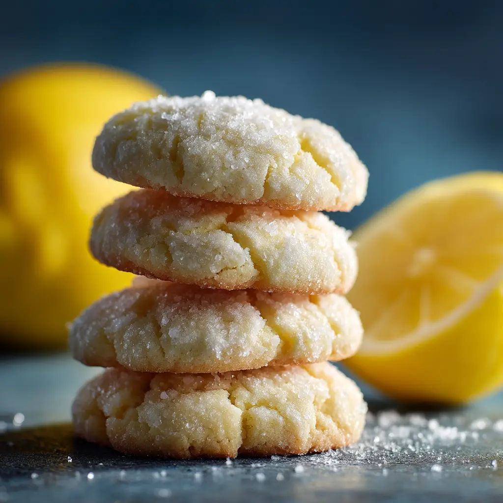 A baker's hand holding a freshly baked lemon sugar cookie, illustrating its soft and chewy interior.