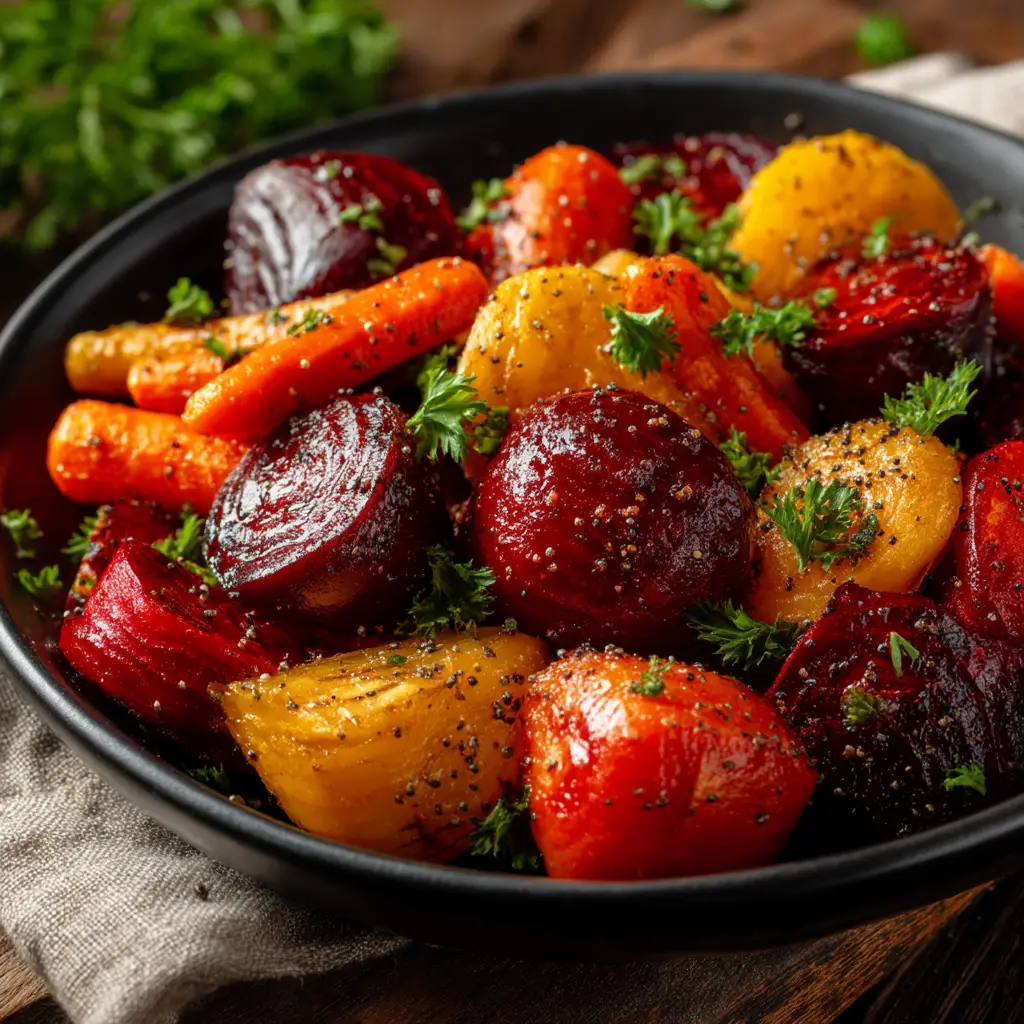 Maple Roasted Beets and Carrots: A Simple & Elegant Side Dish 1 A baking sheet with freshly roasted beets and carrots, ready to be served.