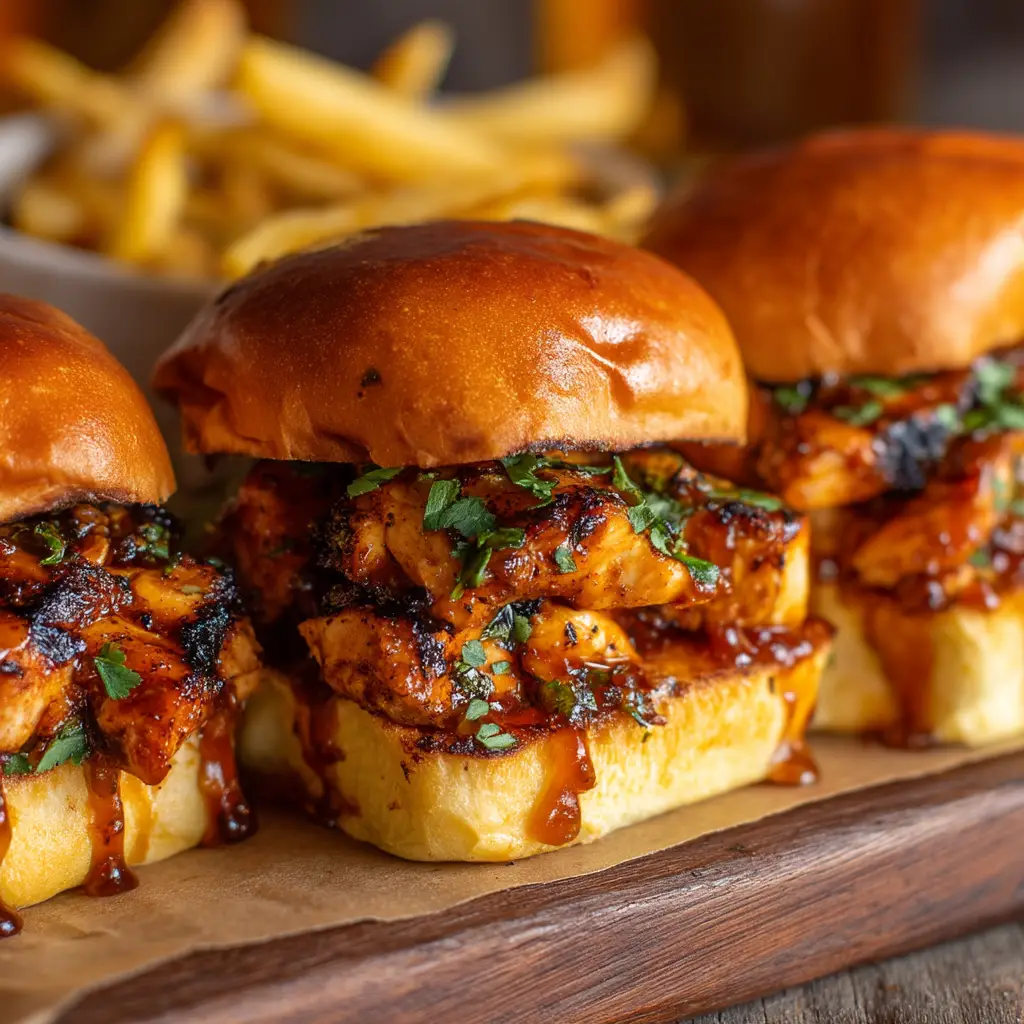 Honey Chipotle Chicken Sliders: The Ultimate Sweet & Spicy Treat 1 Juicy pulled chicken in honey chipotle sauce for sliders. The chicken is simmering in a pan, ready to be served on soft slider buns.