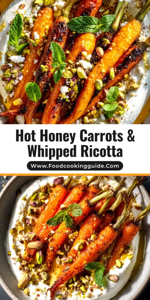 A platter of vibrant Hot Honey Roasted Carrots garnished with feta and fresh parsley, showcasing the perfect sweet and spicy glaze. This easy recipe is a perfect holiday or weeknight side dish.