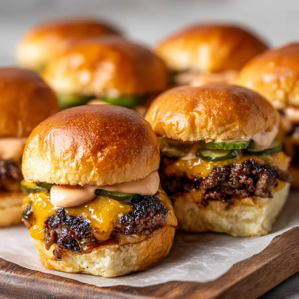 The Ultimate Mini Smash Burger Sliders Recipe 2 Ingredients for mini smash burger sliders including 80/20 ground beef, Hawaiian sweet rolls, cheddar cheese, and dill pickles.