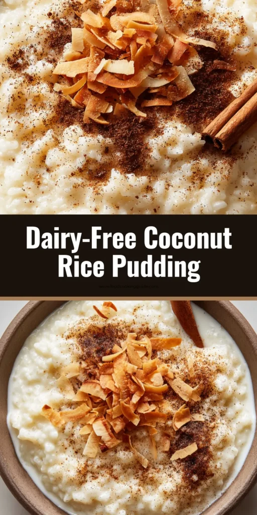 A rustic matte ceramic bowl filled with thick, creamy white coconut milk rice pudding, garnished with golden-brown toasted coconut, ground cinnamon, and a cinnamon stick.