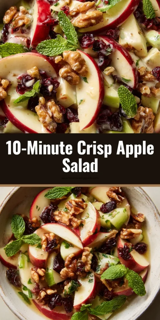 Crisp and Tangy Fresh Apple Salad Recipe 4 A fresh apple salad recipe featuring thinly sliced red apples, chunks of green apples, toasted walnuts, and dried cranberries.