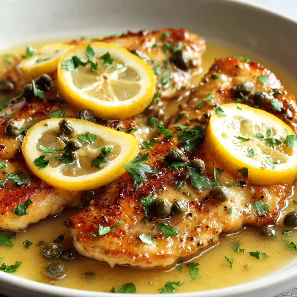Best Chicken Piccata Recipe 2 Fresh raw chicken cutlets and ingredients prepped for making the Best Chicken Piccata Recipe.