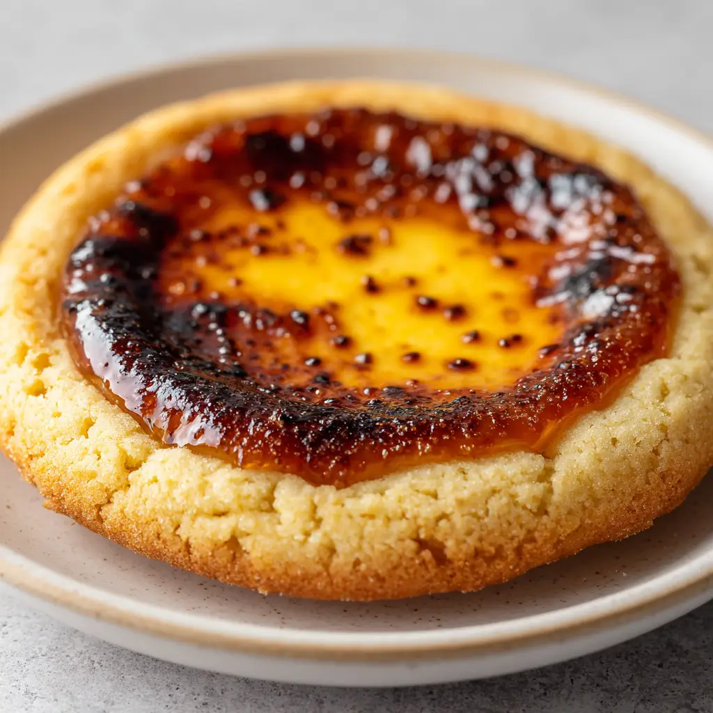 Crème Brûlée Cookies (Soft Sugar Cookie with Vanilla Bean Custard) 2 Ingredients for crème brûlée cookies including vanilla bean, egg yolks, heavy cream, and butter on a table.