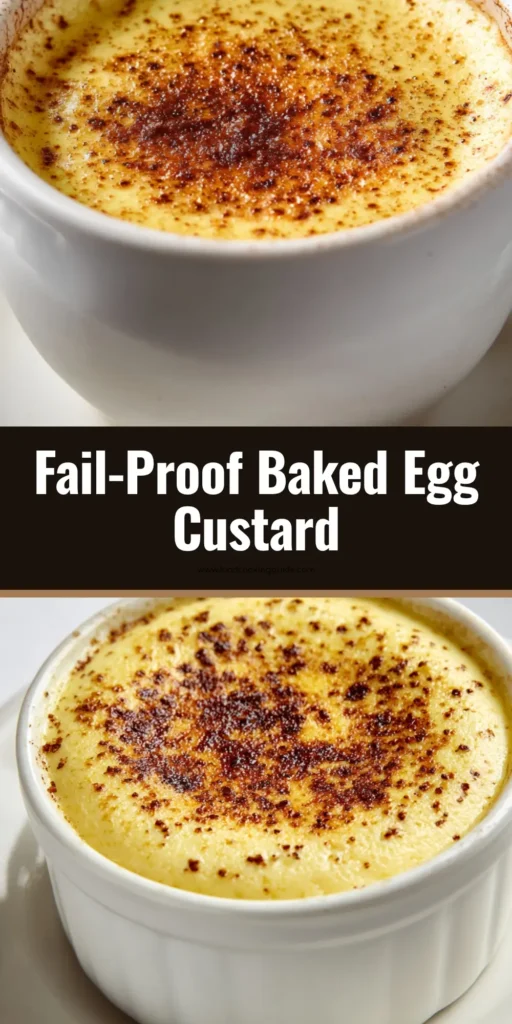 The Best Baked Egg Custard Recipe 3 A perfectly chilled Baked Egg Custard Recipe showing a golden brown skin dusted with nutmeg in a white ramekin.