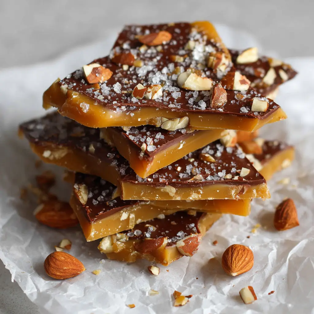 Master the Ultimate English Toffee Recipe for Your Dessert Table 1 Crinkled white parchment paper displaying small crumbs of nuts and overlapping shards of English toffee.