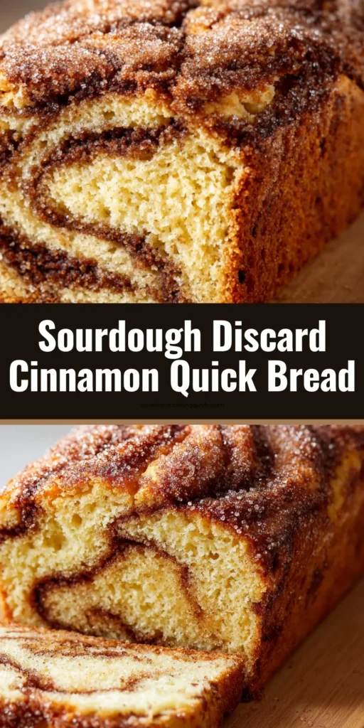 Sourdough Discard Cinnamon Bread: The Ultimate Wavy Swirl Loaf 4 A freshly baked golden-brown loaf of sourdough discard cinnamon bread, partially sliced revealing a dark wavy cinnamon swirl inside a moist crumb.