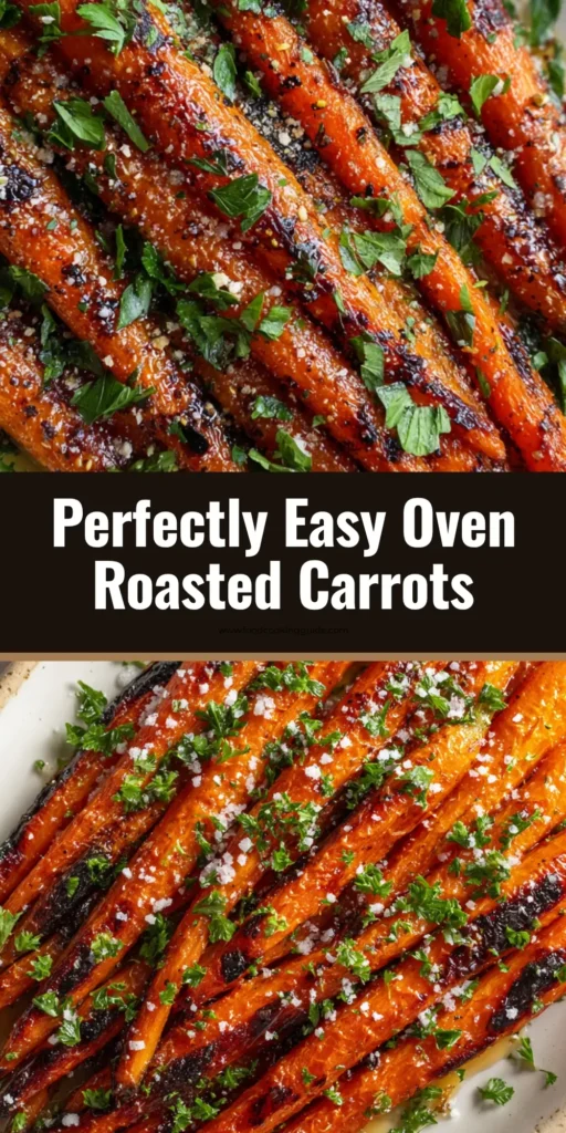 A rustic presentation of Oven Roasted Carrots featuring deeply caramelized edges and coarse white sea salt.