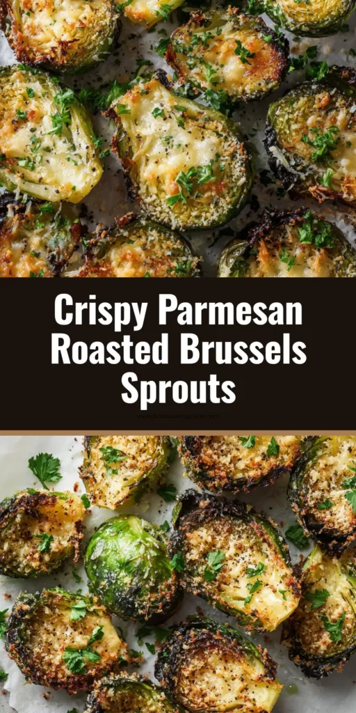 A pan of Parmesan Roasted Brussels Sprouts with a crispy cheese skirt and deeply charred leaves.
