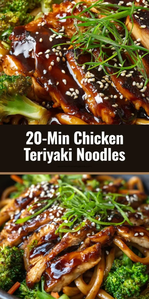 The Best Chicken Teriyaki Noodles Recipe (Sticky & Glossy) 3 A mouth-watering overhead view of Chicken Teriyaki Noodles topped with toasted sesame seeds and fresh scallions.