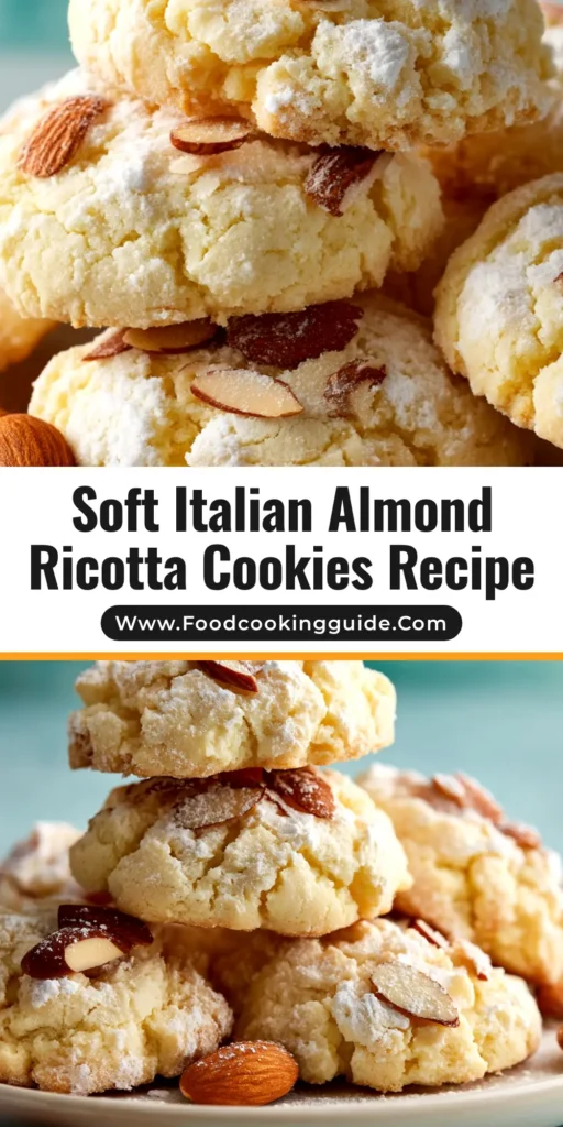 Soft and fluffy Italian Almond Ricotta Cookies on a plate with a sweet glaze and colorful sprinkles. A classic holiday cookie recipe.