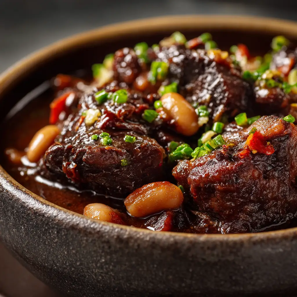 Jamaican Oxtail Recipe: The Ultimate Guide to Authentic Flavor 2 A close-up view of the tender meat and rich gravy in a bowl of Jamaican oxtail stew.
