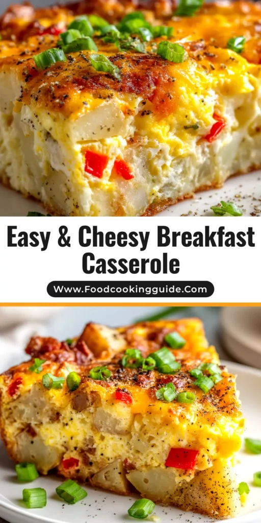Potato Breakfast Casserole: The Ultimate Make-Ahead Recipe 3 A delicious and easy Potato Breakfast Casserole recipe shown in a white baking dish, ready to be served for a crowd. The top is golden brown with melted cheese.