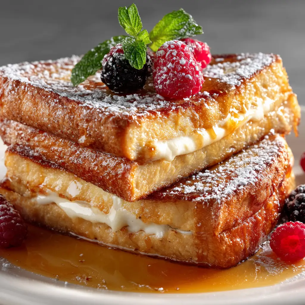 Slices of Challah bread soaking in the rich egg custard mixture for the Creme Brulee French Toast recipe.