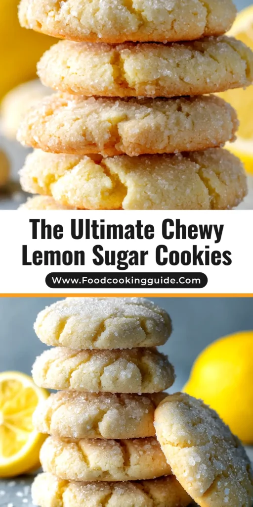 A stack of soft and chewy lemon sugar cookies with a crinkle top, garnished with fresh lemon zest, on a white plate.