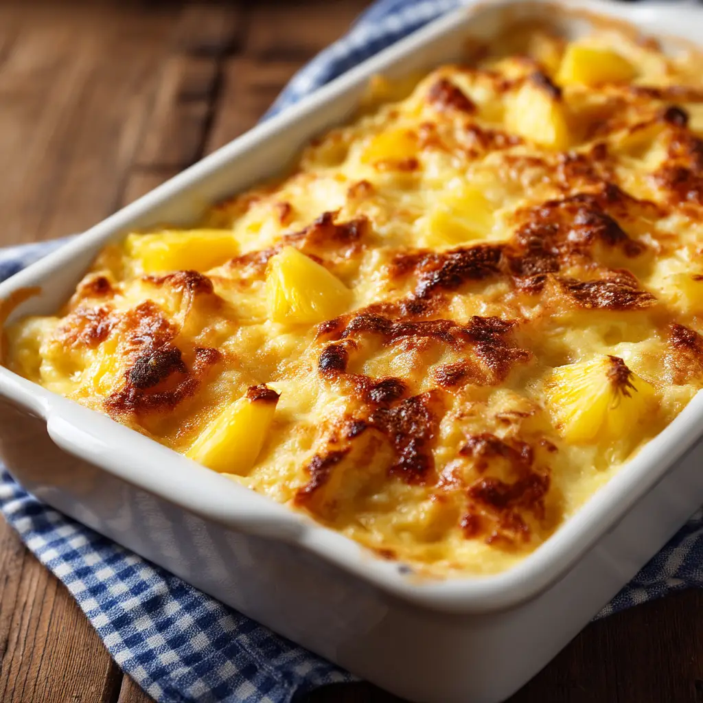 The ingredients for this sweet and savory pineapple dish laid out, including crushed pineapple, cheese, and crackers.