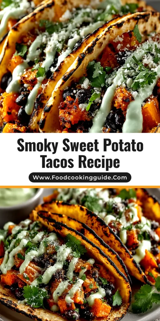 Sweet Potato Tacos (The BEST Easy Recipe!) 3 A close-up vertical shot of three delicious Sweet Potato Tacos filled with roasted sweet potatoes, black beans, and fresh cilantro, ready to be eaten.