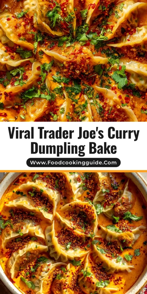 A delicious and easy Trader Joe's Dumpling Bake in a white baking dish, topped with golden-brown melted cheese and garnished with fresh green onions.