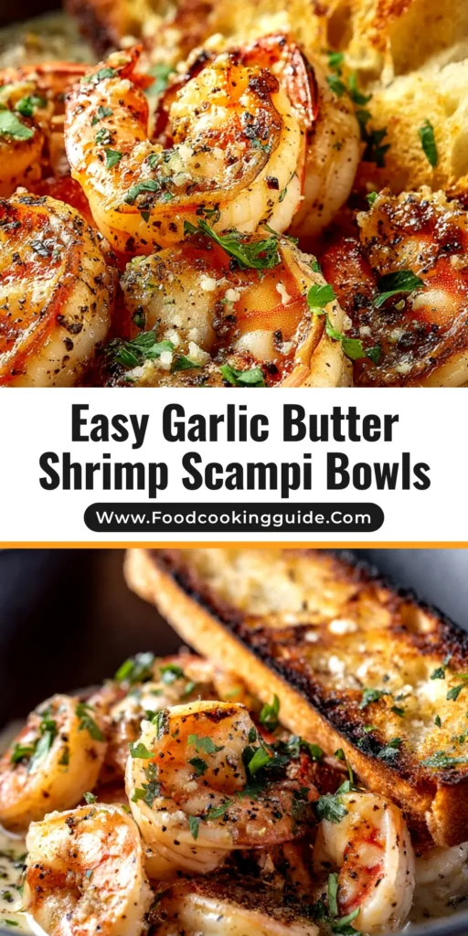 A stunning overhead shot of the ultimate Shrimp Scampi recipe, served in a rustic bowl with fresh parsley and lemon. This quick and easy pasta dish is perfect for a weeknight dinner.