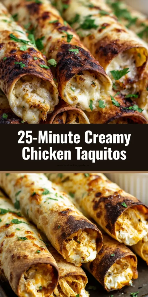 Baked Cream Cheese Chicken Taquitos: The Ultimate Crispy & Creamy Delight 4 A platter of crispy baked cream cheese chicken taquitos, golden-brown and garnished with fresh cilantro, with a side of red salsa for dipping. (Baked Cream Cheese Chicken Taquitos)