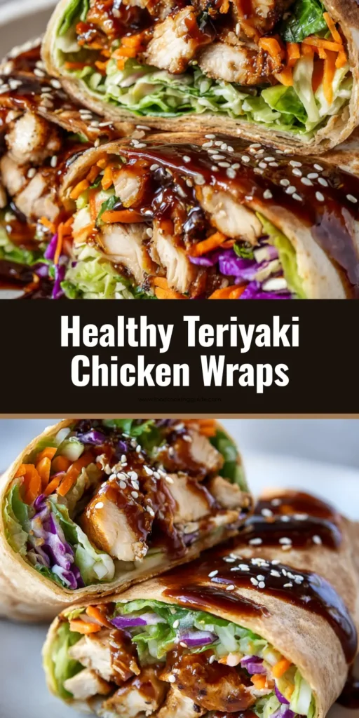 A close-up shot of two halves of a Teriyaki Chicken Wrap resting on a simple plate, showing the detailed cross-section of ingredients. (Teriyaki Chicken Wraps)