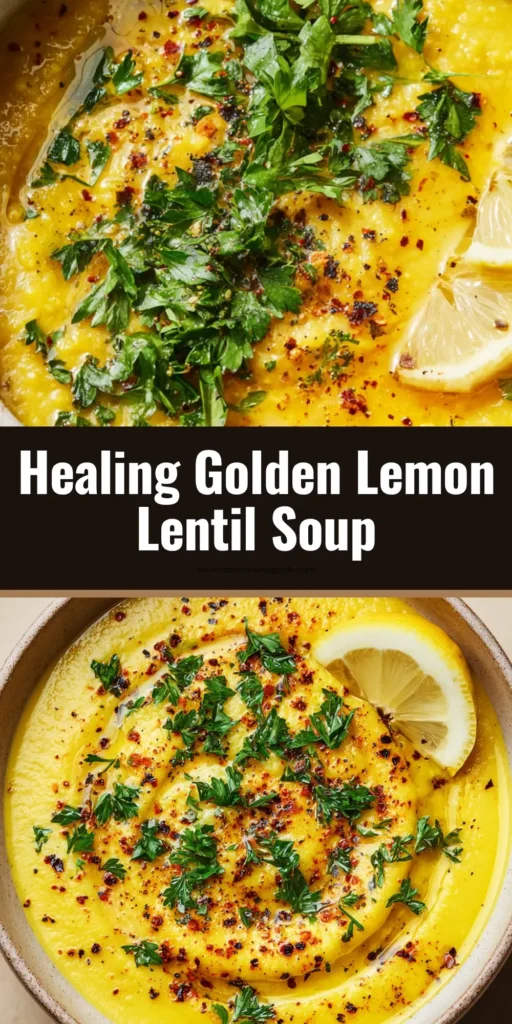 A close-up of a thick, creamy golden yellow Anti-Inflammatory Lentil Soup in a rustic white bowl, garnished with olive oil, parsley, and pepper.
