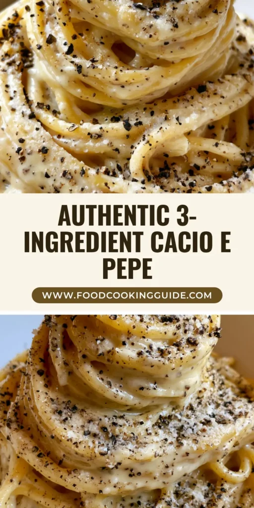 A tall, swirled mound of Authentic Cacio e Pepe spaghetti in a white bowl with coarse black pepper and a dusting of Pecorino Romano.