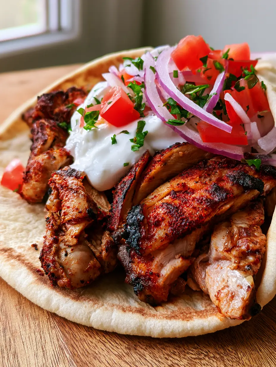 Chicken Shawarma Recipe: How to Make Juicy, Charred Street Food at Home 4 Close-up of thinly sliced chicken thighs with a dark red-brown spice rub and charred edges. (Chicken Shawarma Recipe)