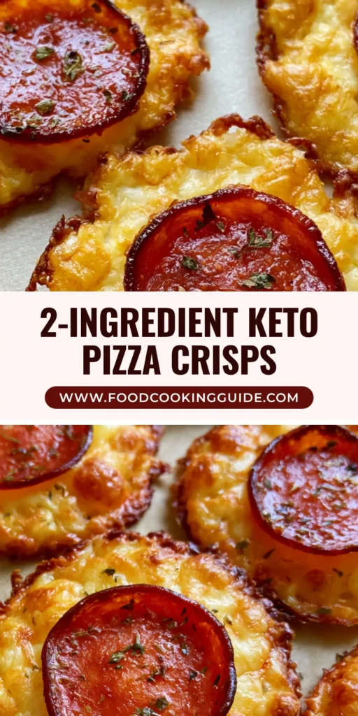 A top-down shot of circular baked Pepperoni Cheese Crisps on parchment paper with lacy toasted edges and cupped pepperoni.