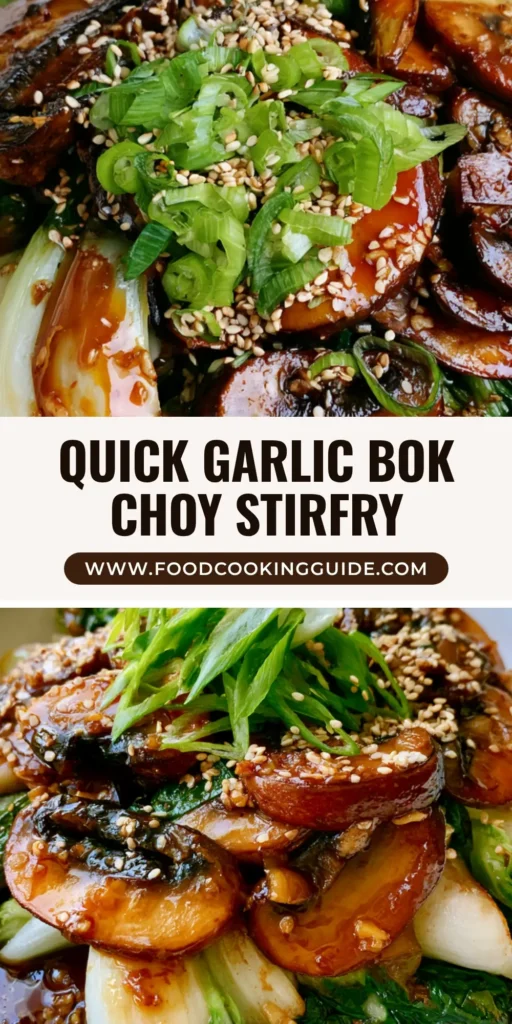 A handheld smartphone photo of a bok choy and mushroom stir fry with glossy garlic soy sauce in a white bowl. (Bok Choy and Mushroom Stir Fry)