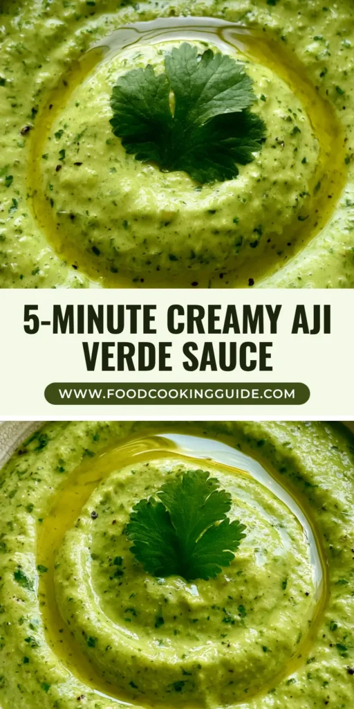 A close-up of thick, vibrant Peruvian Green Sauce in a white bowl with a lime half and cilantro garnish.