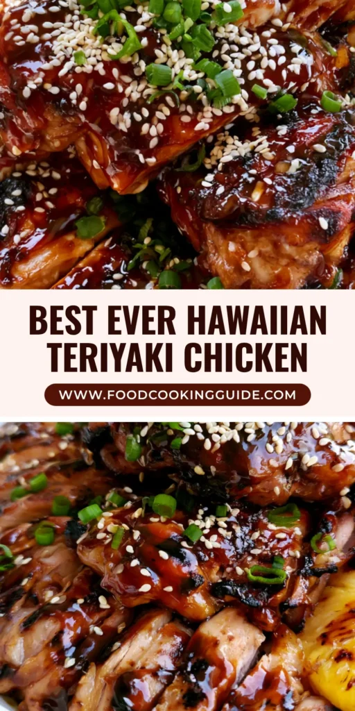 Hawaiian Teriyaki Chicken: The Ultimate Sizzling Grilled Pineapple Recipe 3 A close-up of sliced Hawaiian Teriyaki Chicken thighs with thick glossy glaze, sesame seeds, and charred pineapple rings in a bowl.
