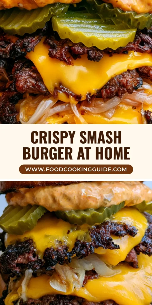 Smash Burger Recipe: How to Make the Ultimate Crispy Lacy Edged Double Cheeseburger 3 A vertical handheld smartphone photo of a double smash burger with crispy charred lacy edges, melted American cheese, and creamy orange sauce on a toasted brioche bun.