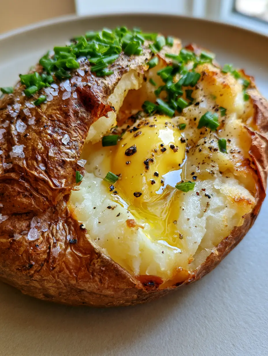 Close up of a dark golden-brown Air Fryer Baked Potato showing wrinkled skin and coarse salt granules.