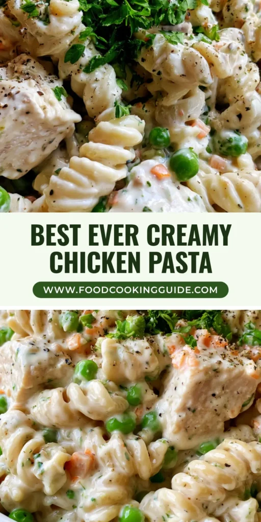 Creamy Chicken Pasta Salad With Rotini and Fresh Herbs 3 A handheld photo of a white ceramic bowl featuring Creamy Chicken Pasta Salad with rotini, peas, and carrots on a wooden table.