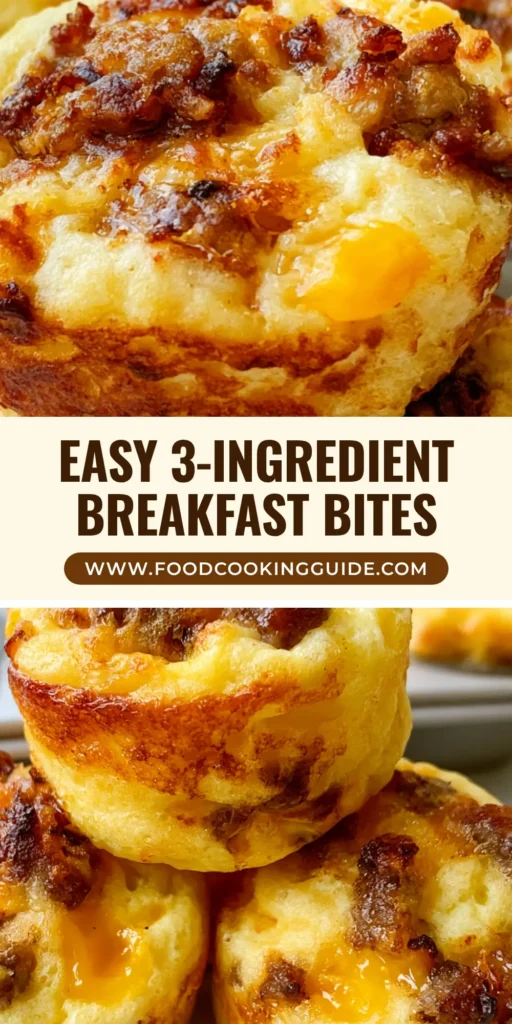 A stack of golden brown Sausage Pancake Muffins on a white plate showing melted cheddar cheese and sausage bits.