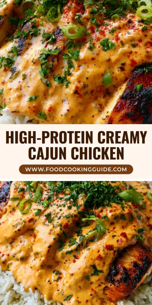 A top-down view of Creamy Cajun Chicken and Rice in a white bowl with thick orange sauce and green garnishes.