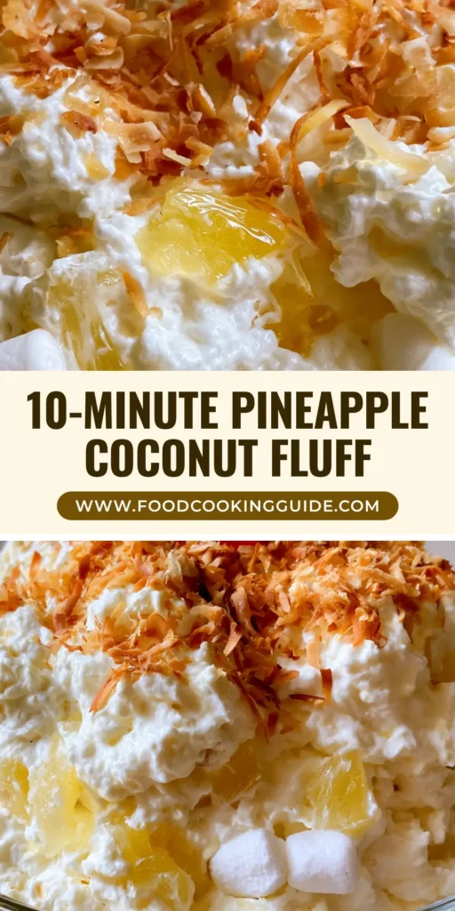 Hawaiian Pineapple Coconut Fluff: The Ultimate Creamy Tropical Cloud Dessert 4 A handheld smartphone photo of a Hawaiian Pineapple Coconut Fluff served in a glass bowl with a maraschino cherry on top.